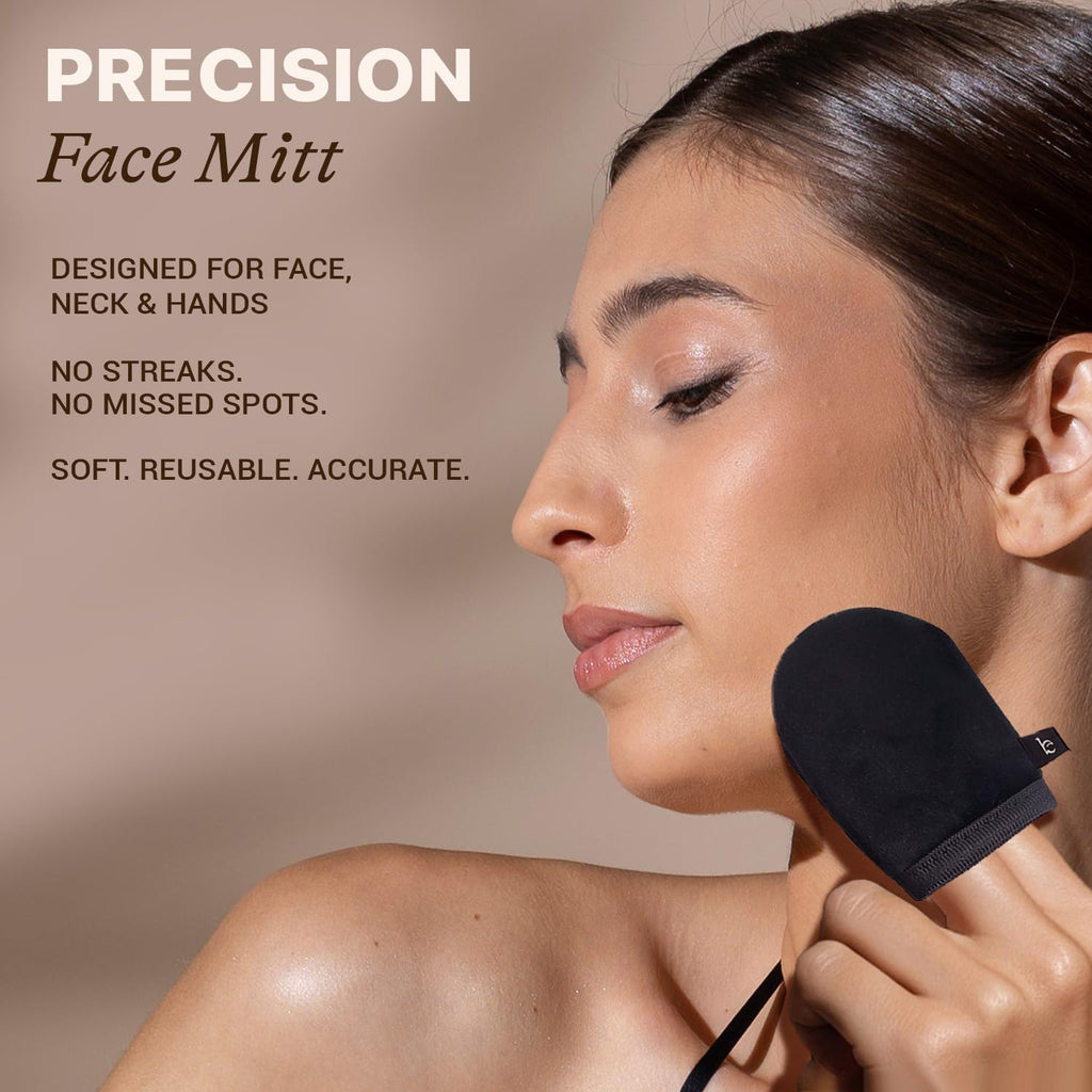 Self Tanning Mitt Applicator Set – 3-in-1 Velvet Mitts, Exfoliating Glove & Face Body Tanner Mitts for Streak-Free Tan, Reusable Self Tanner Mitt Kit for Lotion, Mousse & Spray