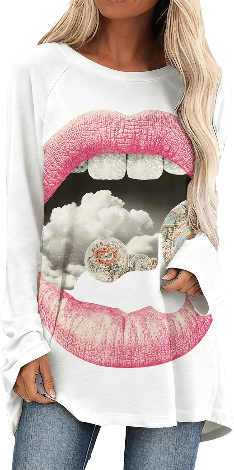 Leopard Print Tunic Tops for Women Fashion Casual Spring Summer Shirt Long Sleeve Crewneck Comfy Loose Pullover