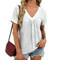 domirica V Neck Pleated Tunic Top for Women Short Sleeve Casual Blouse Summer Basic Tee Oversized T-Shirt Shirts