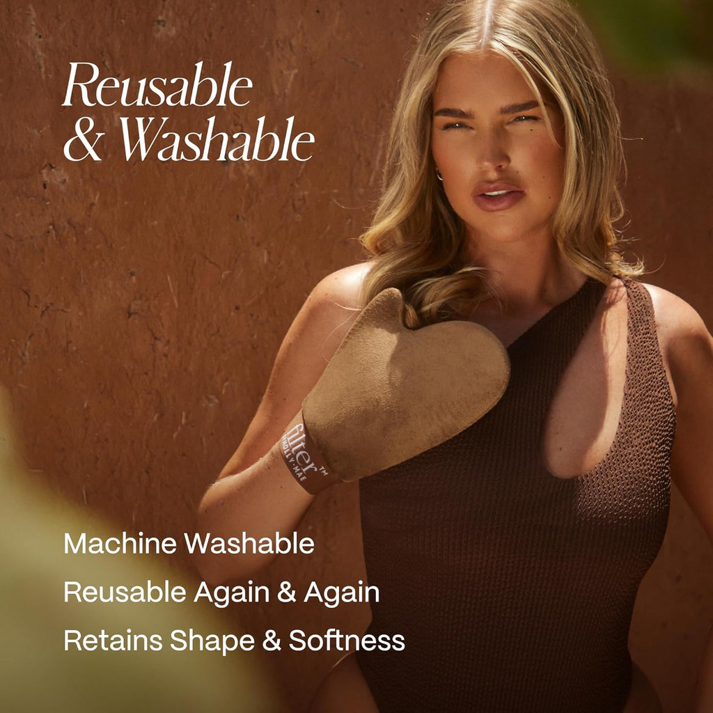 Filter by Molly-Mae Large Velvet Soft Self Tanning Mitt | Double-Sided with Stain Protection Lining | Streak-Free Sunless Tan Finish | Full Body and Face Application | Machine Washable and Reusable