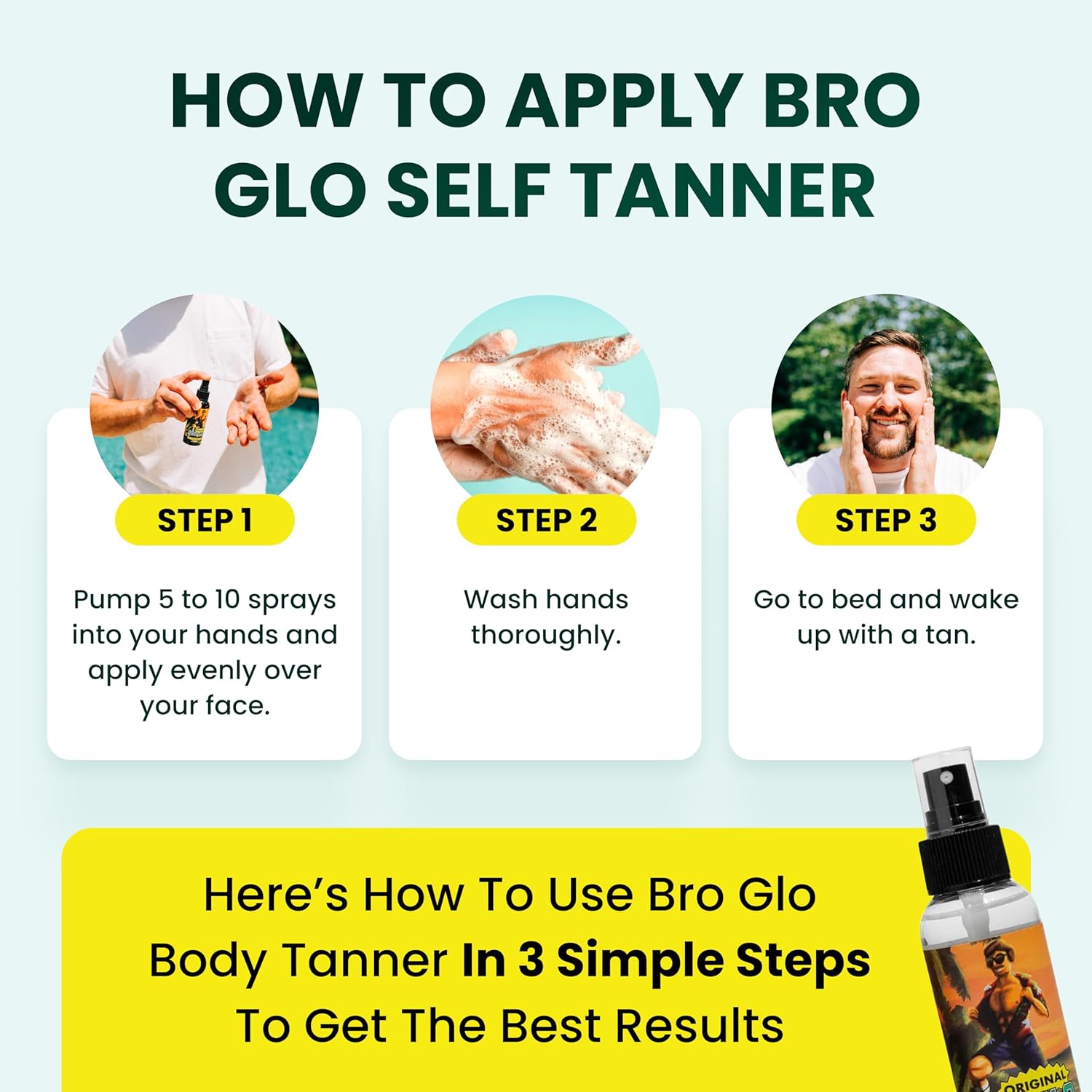 Bro Glo Self Tanner for The Boys - Quick Application Foam Mousse - Easy Sunless Tan For Your Face - Oil Free Water Based for Faster Skin Drying